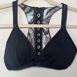 Maaji Black Bikini Top with Tropical Printed Racerback